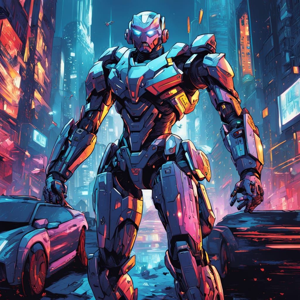 Heroic Mecha Girl in Futuristic Comic Book Style