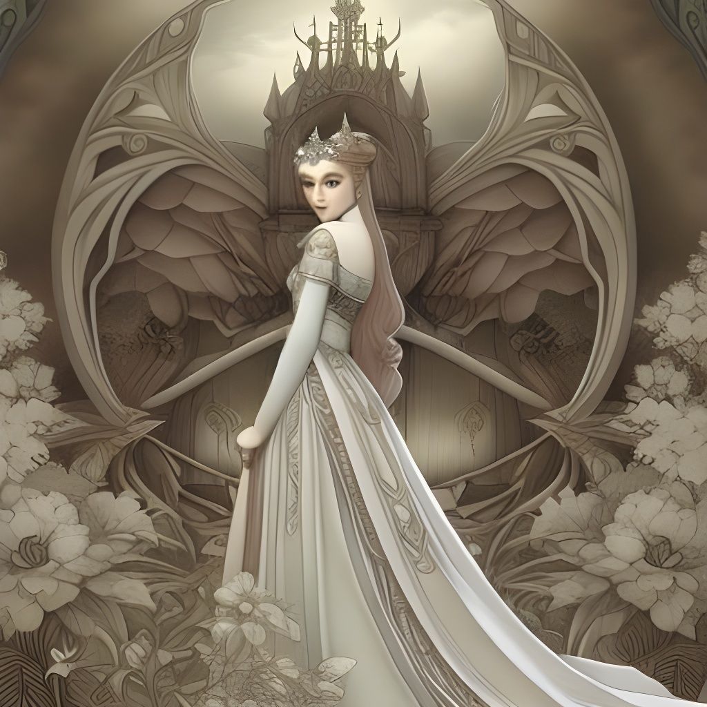 Intricate Fairytale Princess Coloring Page Illustration