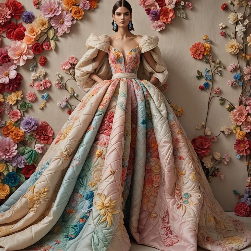 Opulent Quilted Gown: A Celebration of Quiltcore Culture