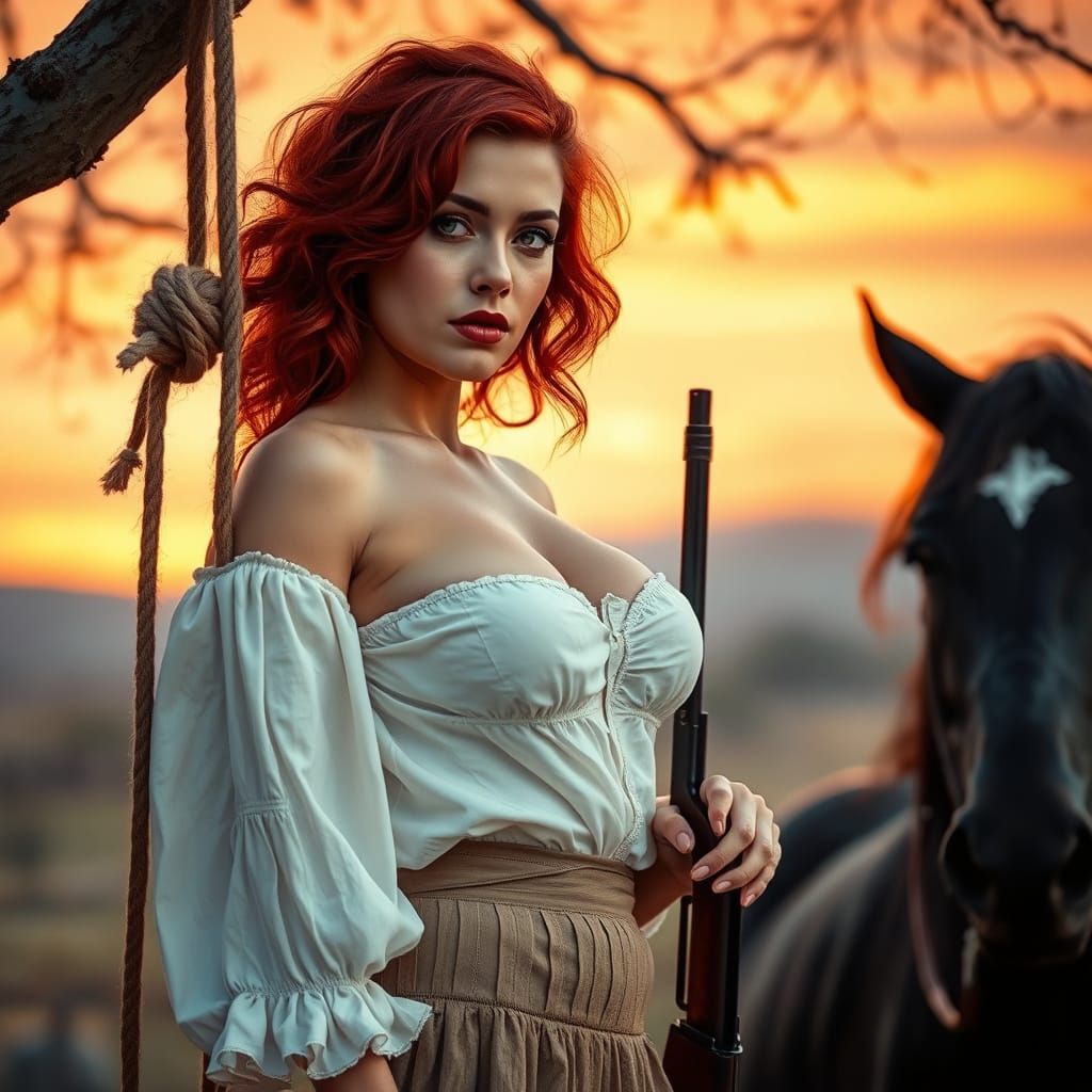 Serene Wild West Ghost Town with Pin-Up Woman