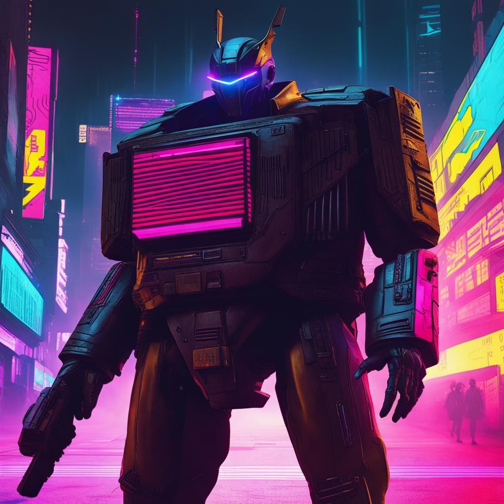 Cyberpunk Soundwave in Neon Cityscape