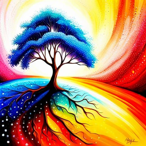 Sparkling Winter Tree in Sunlight: Graffiti Art