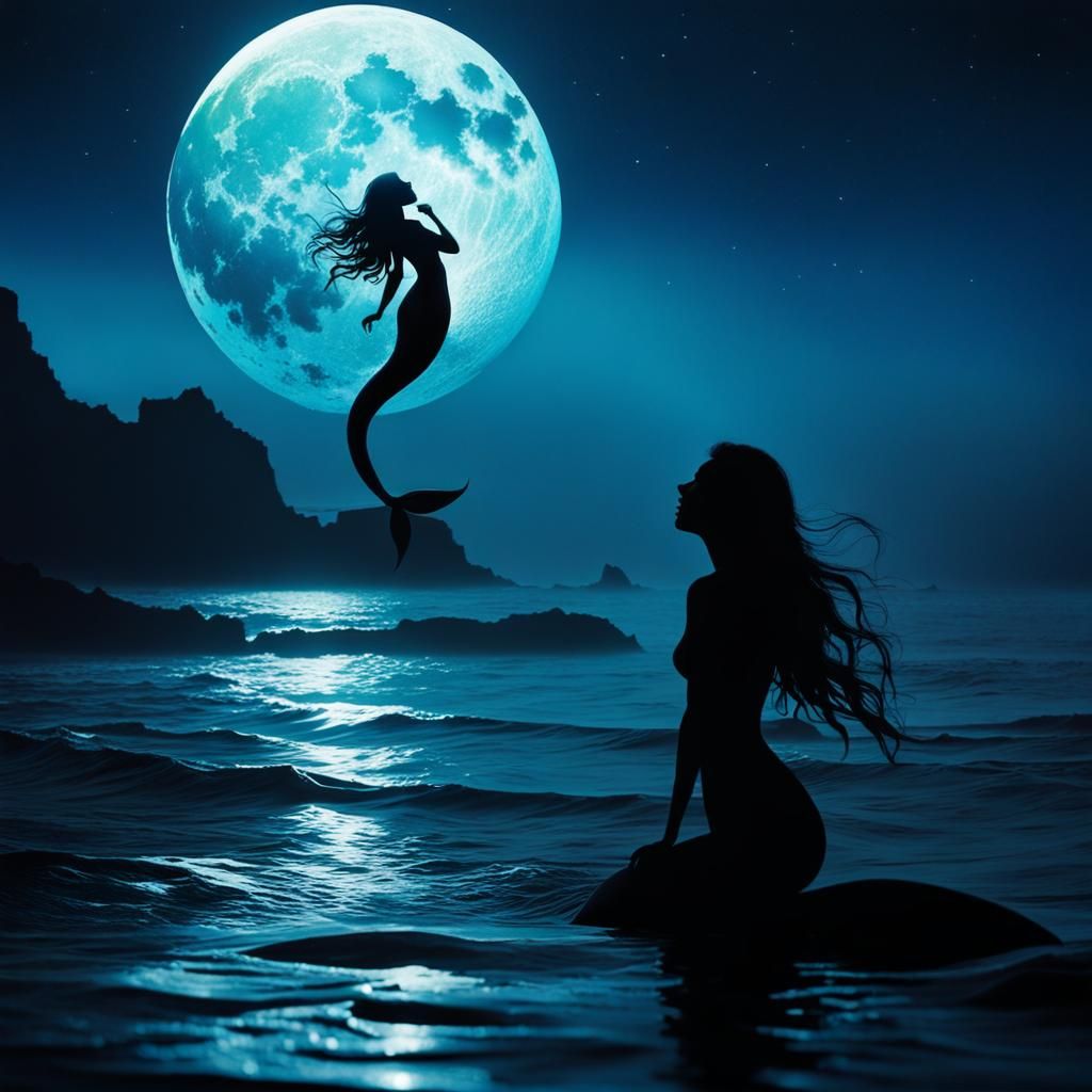 Moonlit Mermaid: A Double Exposure Ocean Art
