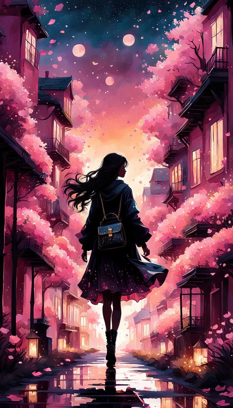 Silhouette in Pink Town at Sunset