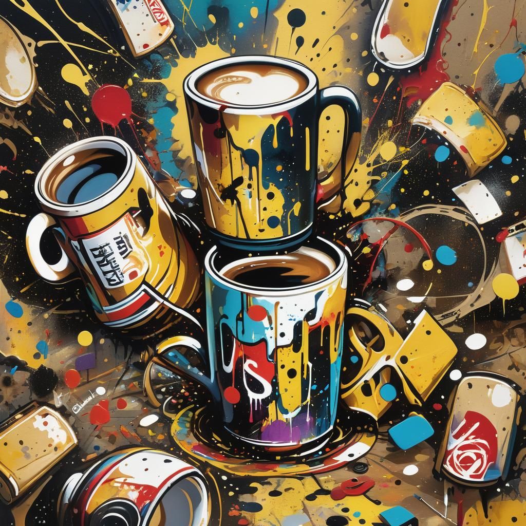 Street Art Boxing Match with Coffee and Phone