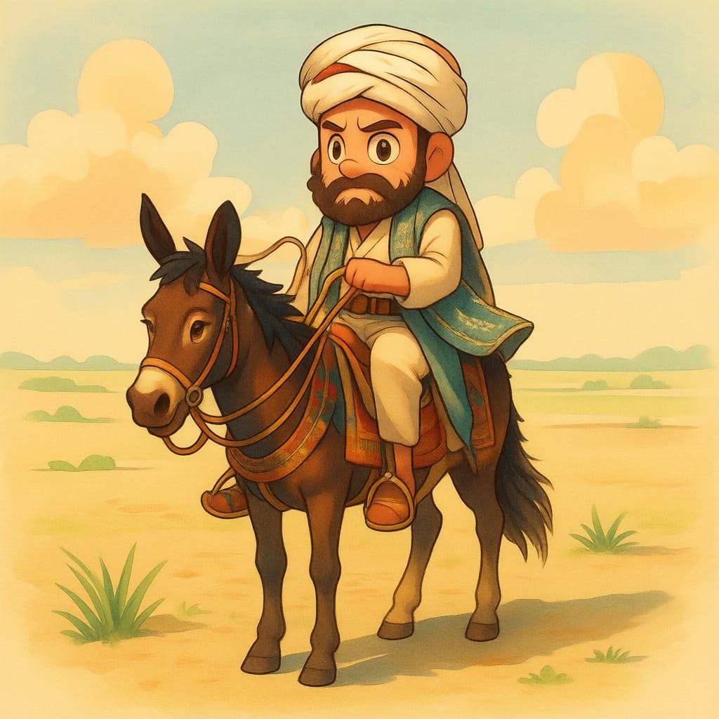 Man Riding Donkey in Artistic Rendering