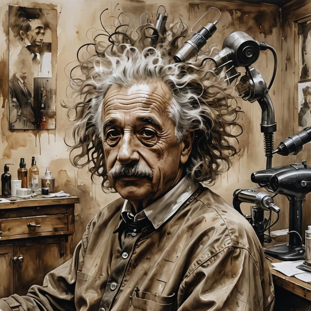 Einstein's Perm: A Surreal Sepia Portrait