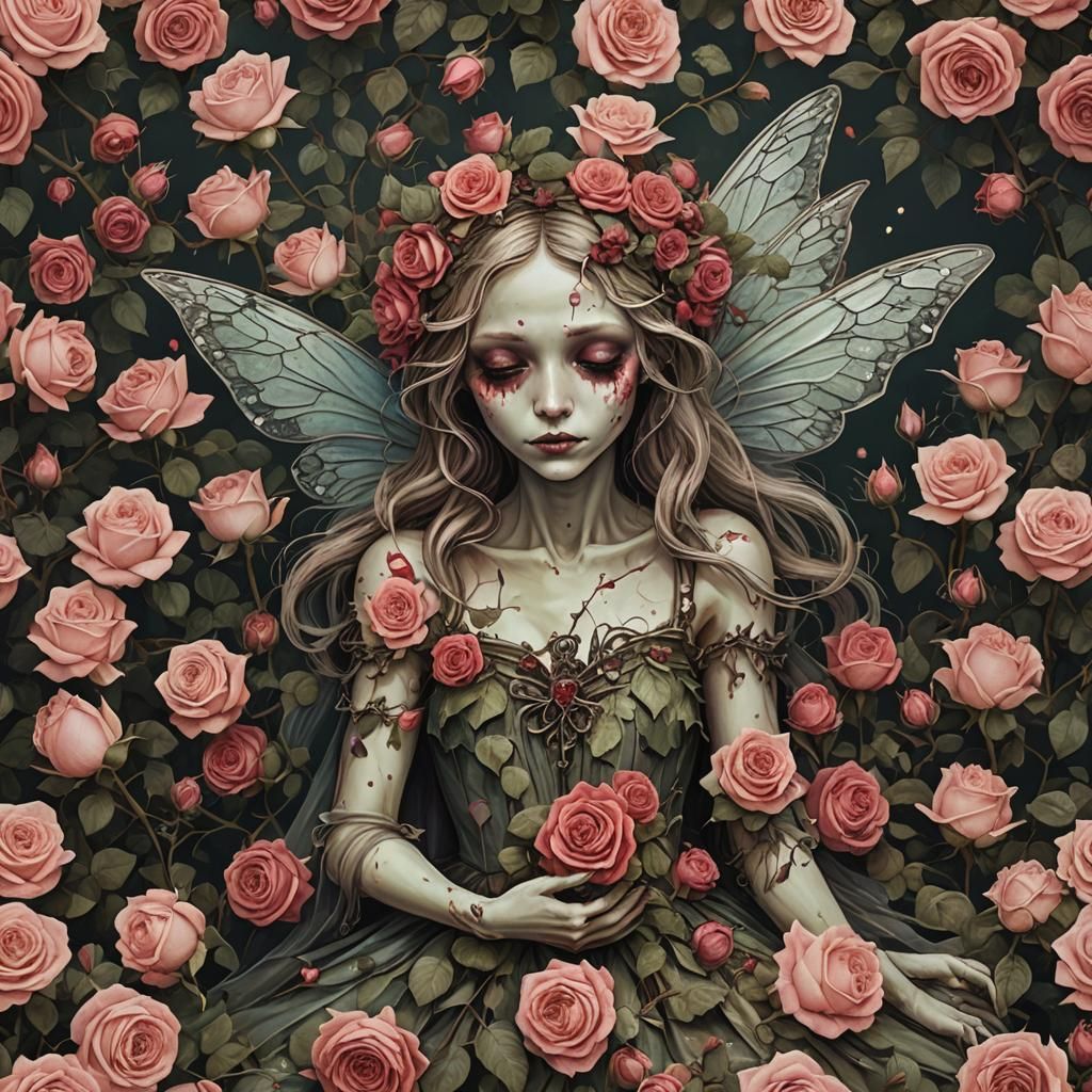Dead Fairy Covered in Roses