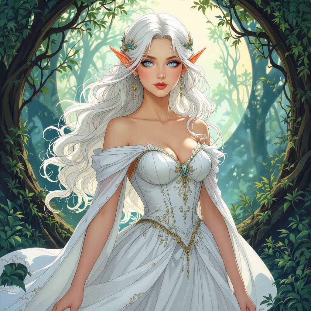 Ethereal Moonelf Princess in Art Nouveau Style