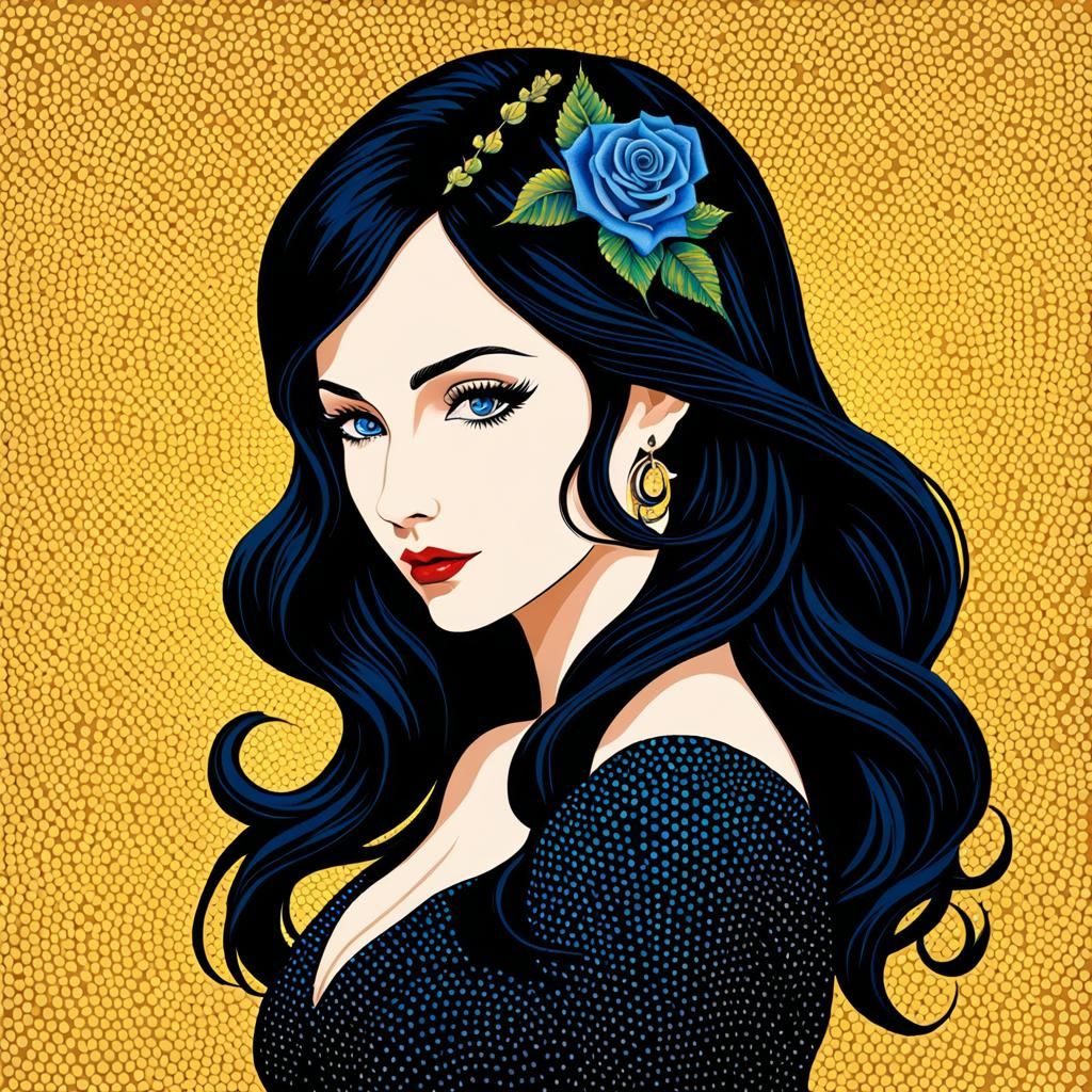 Pointillist Woman with Rose Tattoo Portrait