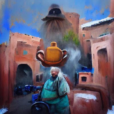 Marrakech Tea Seller: Oil on Canvas