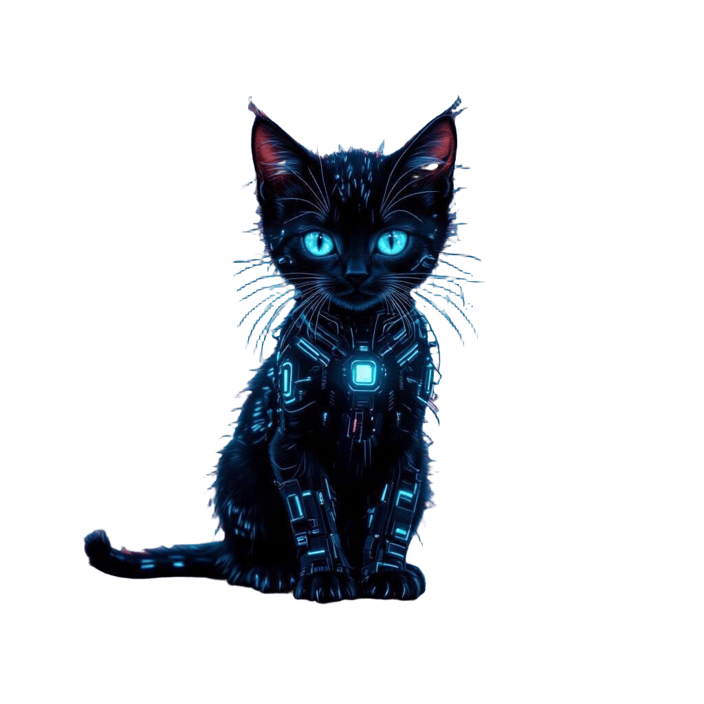 Little Black Kitten in Cyberpunk Style