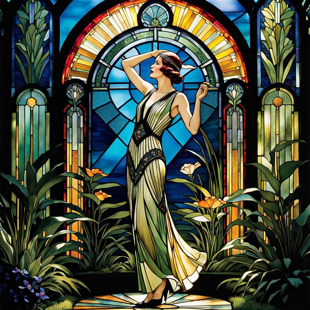 Art Deco Flapper Girl Stained Glass