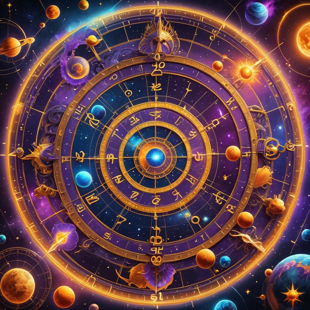 Vibrant Horoscope Chart Surrounded by Planets