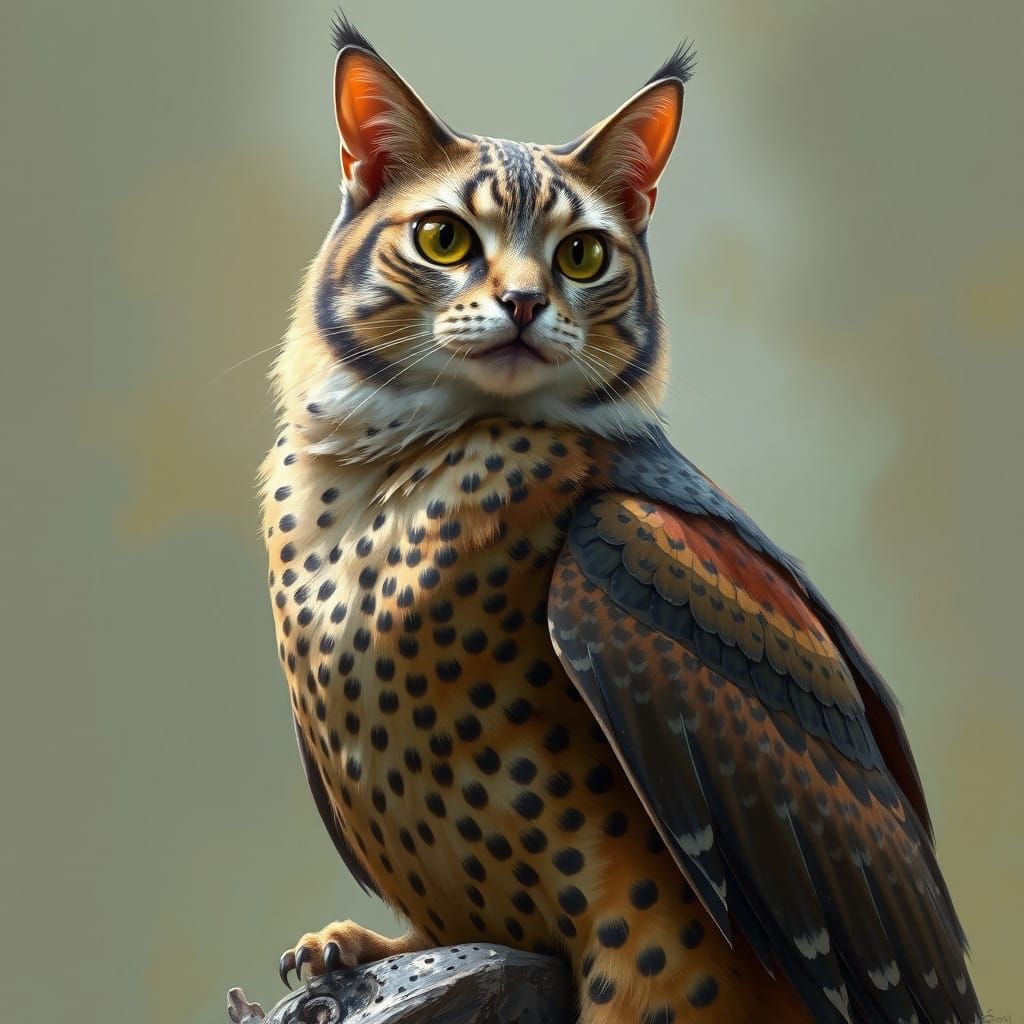 Feline Avian Hybrid in Impressionist Style