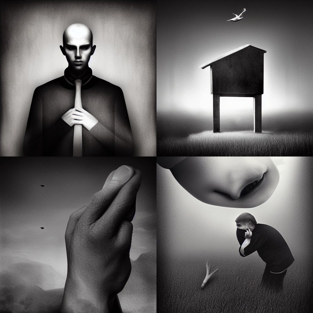 Surreal Monochrome Portrait with Geometric Shapes