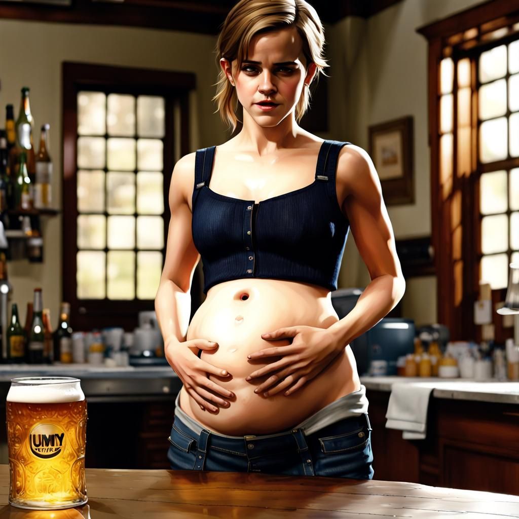 Hyperrealistic Portrait: Woman with Distended Abdomen