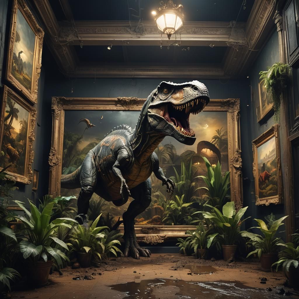 Dinosaur Emerges from Museum Painting