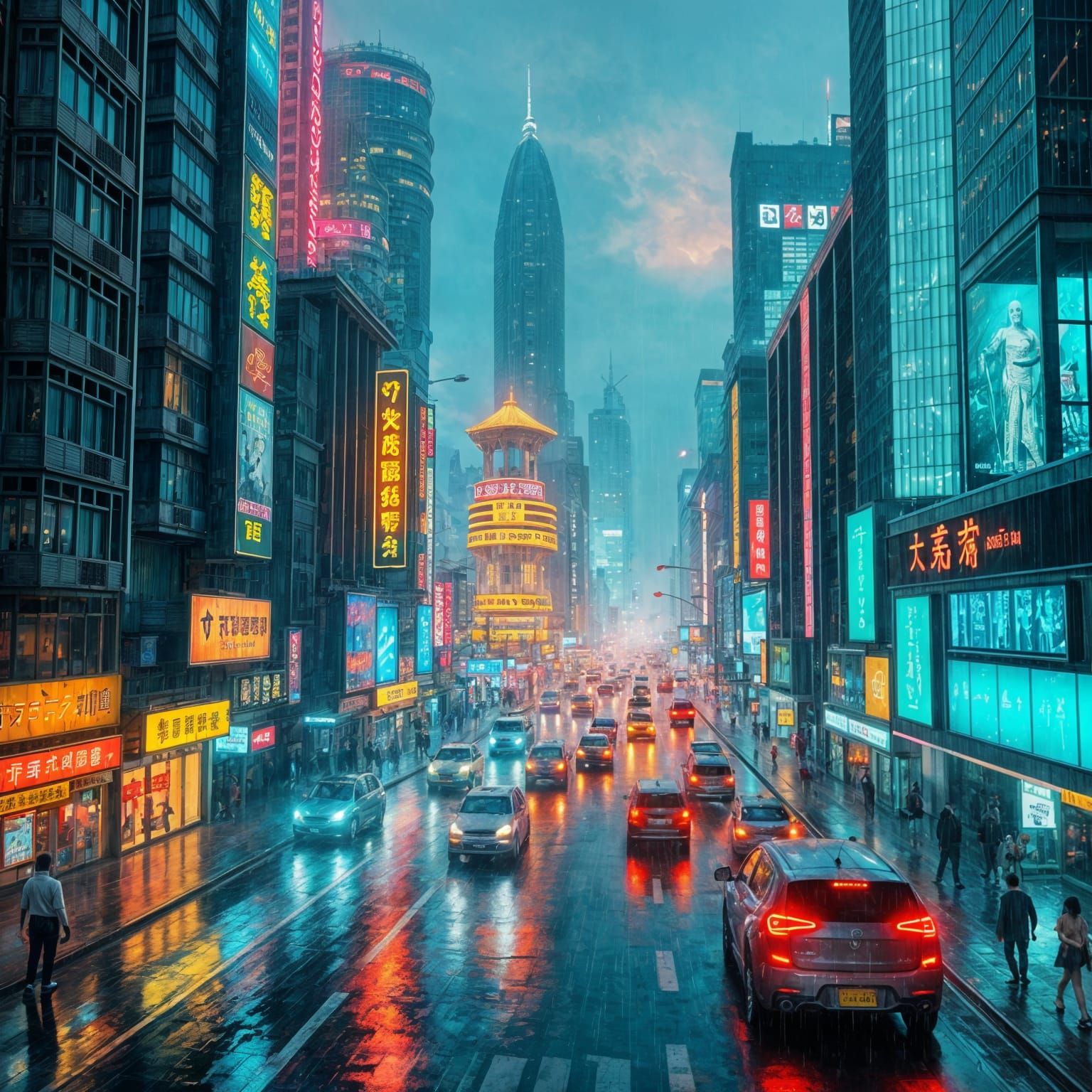 Surreal Hong Kong Cityscape Under Rainy Night Skies