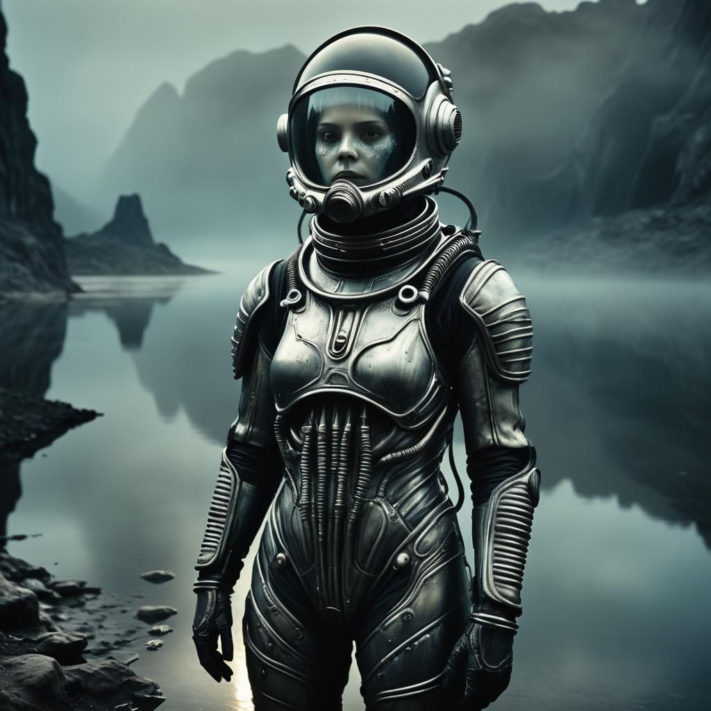 Eerie Bioluminescent Cavern in Sci-Fi Dark Style