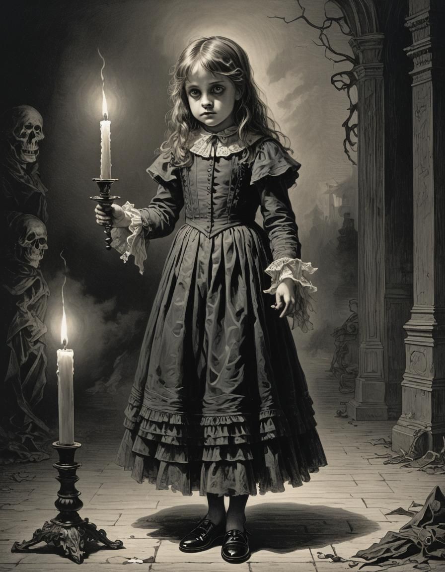 Ethereal Victorian Ghost Girl with Candle
