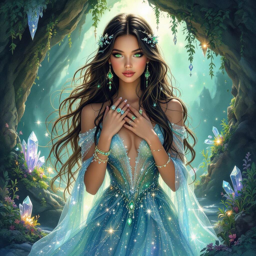 Bioluminescent Woman in Grotto, Fantasy Art