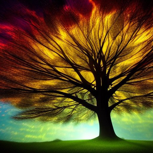 Glowing Tree of Life on Green Hill: Photorealistic