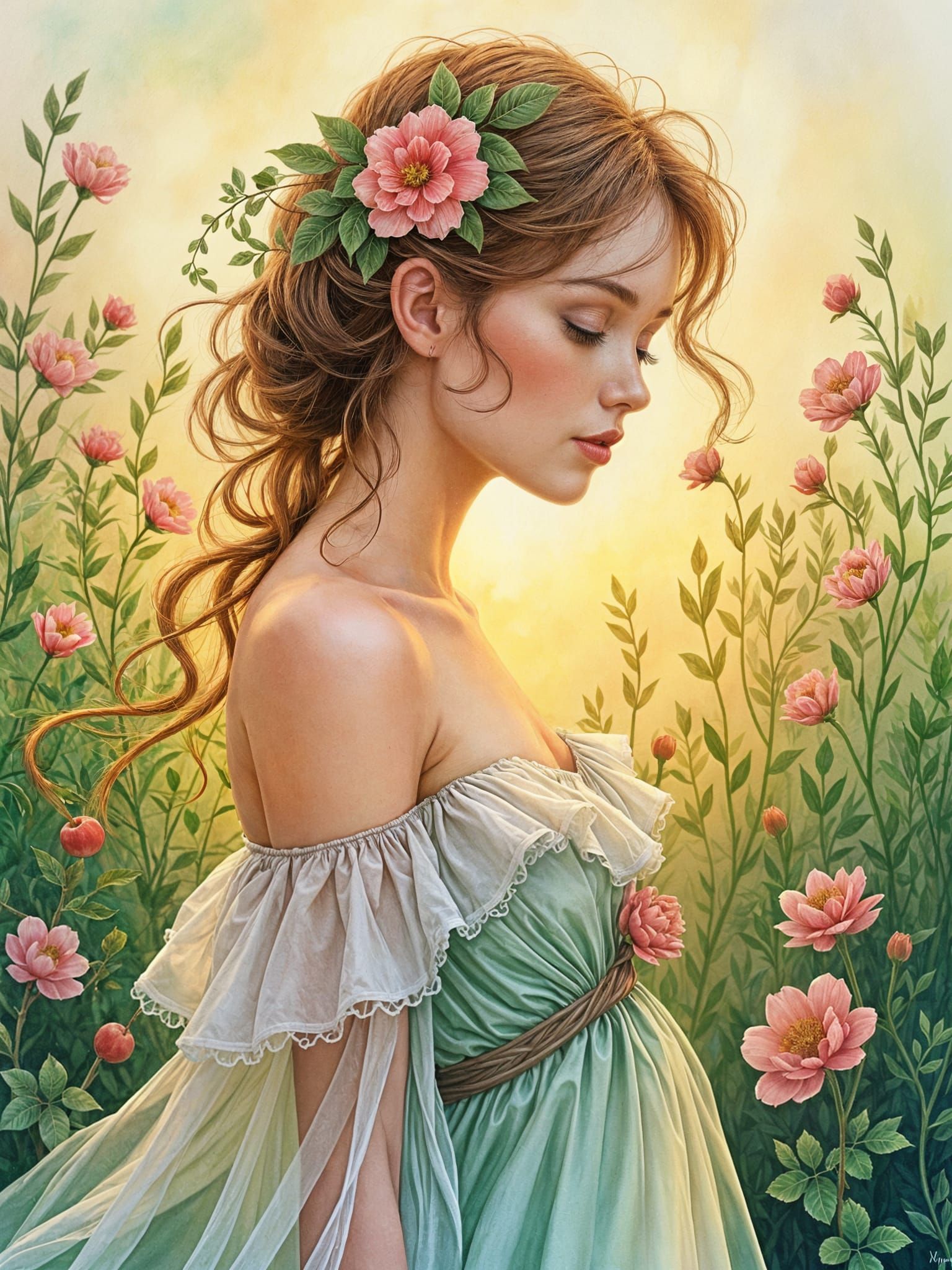 Romantic Scene in Wet-Wash Watercolor