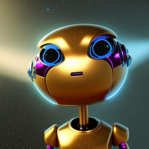Cute Robotic Creature with Cosmic Clouds, 3D Render