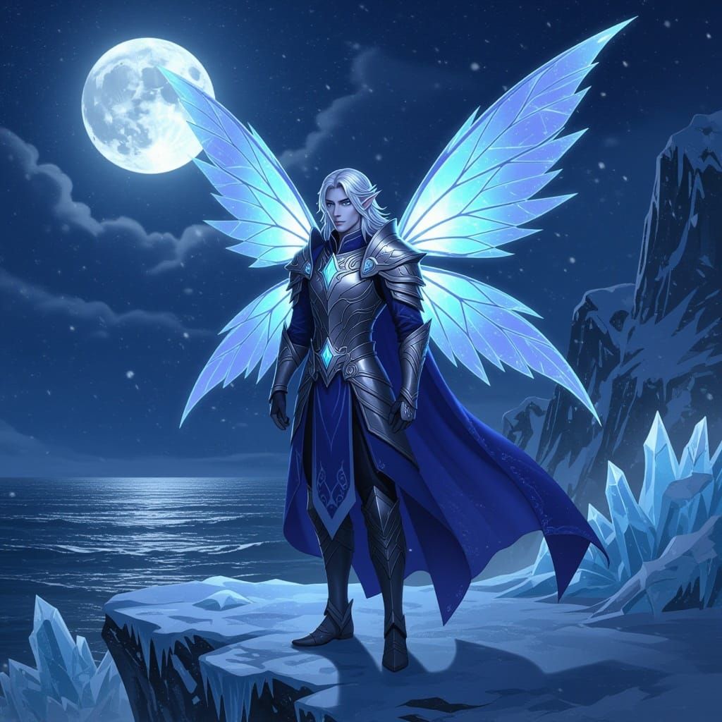 Anime Prince Victor, Frost Guardian on Icy Cliff