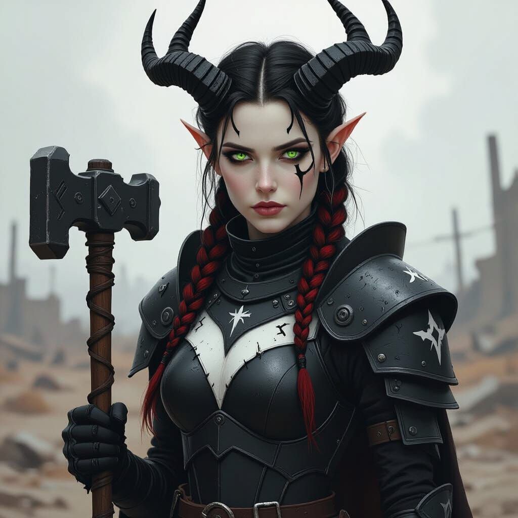 Tiefling Paladin in Wasteland, Post-Apocalyptic Style