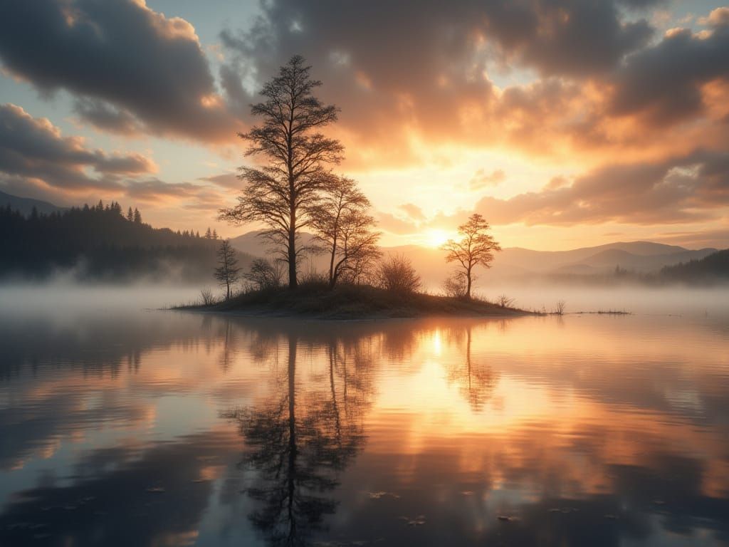 Dreamlike misty lake