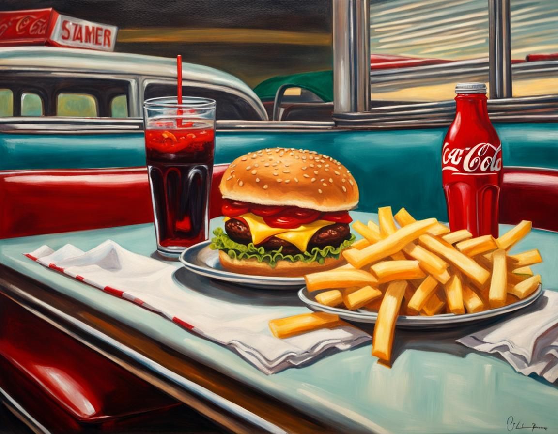 1950s Diner Scene: Burger, Fries, and Coke