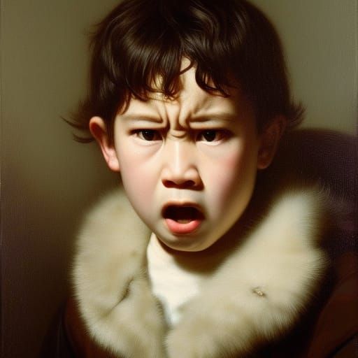 Hyperrealistic Portrait of an Angry Boy