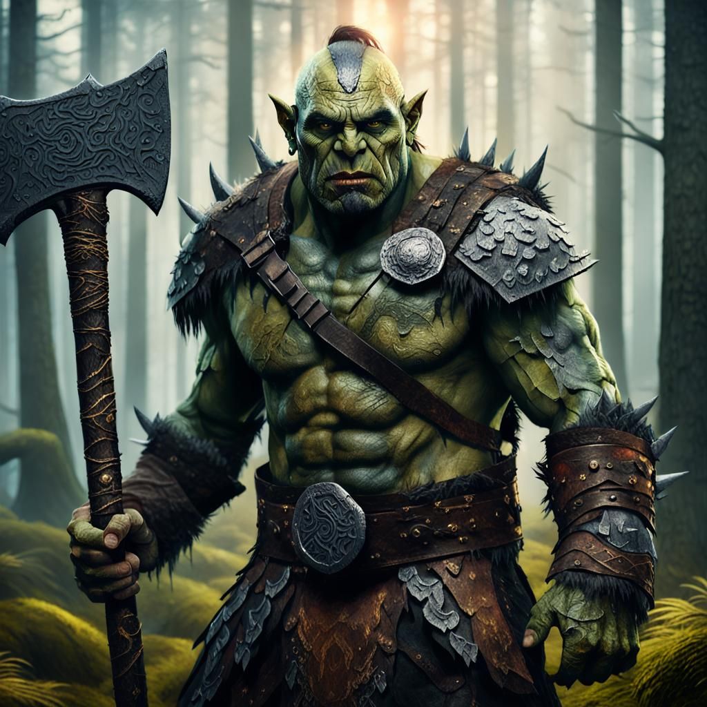 Orc Warrior Portrait in Oil Painting Style