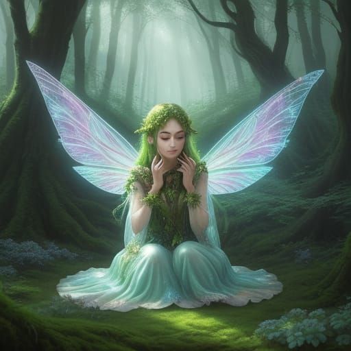Ethereal Fairy in Enchanted Forest Digital Art