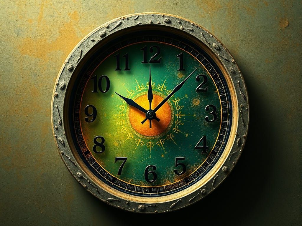 Mystical Clock in Emerald Astral Saffron Hues