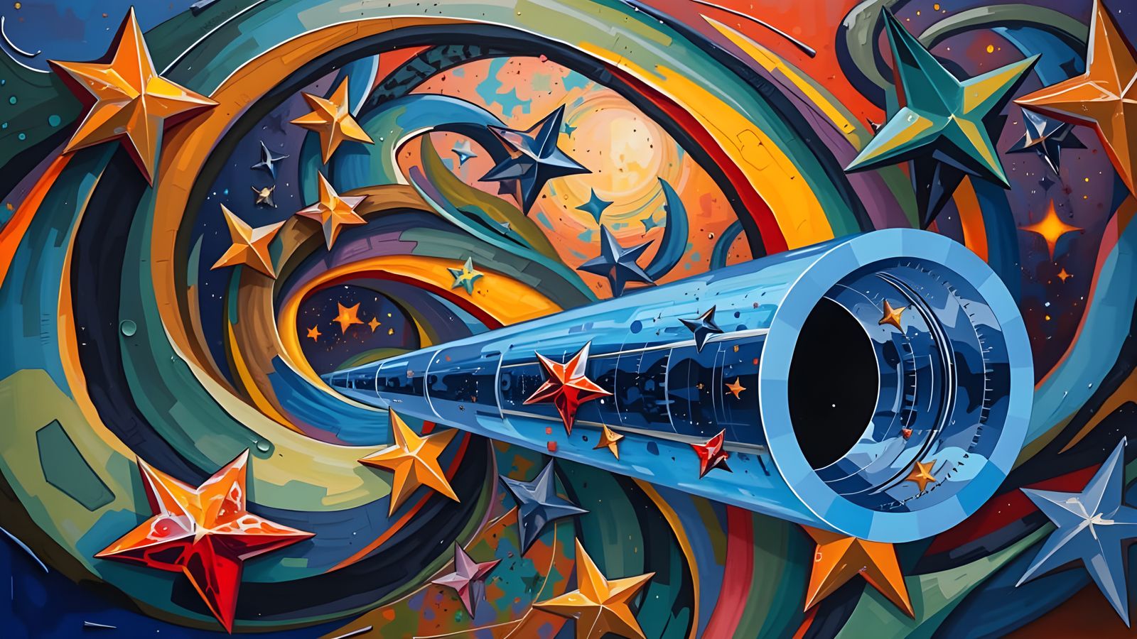 Sleek, Mirrored Cosmic Vortex in Impasto Oil Paint