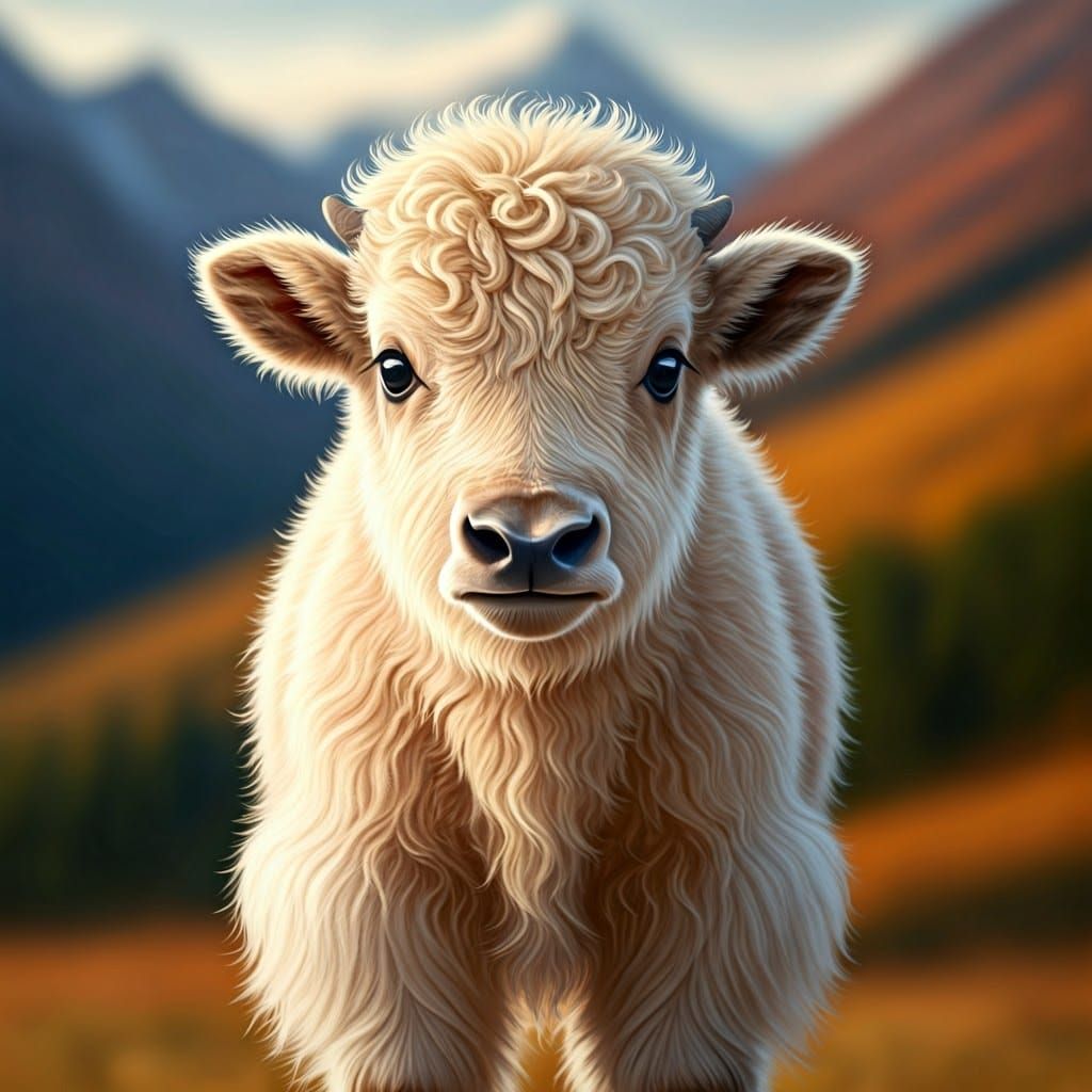 Endearing Baby Yak Portrait in Whimsical Style