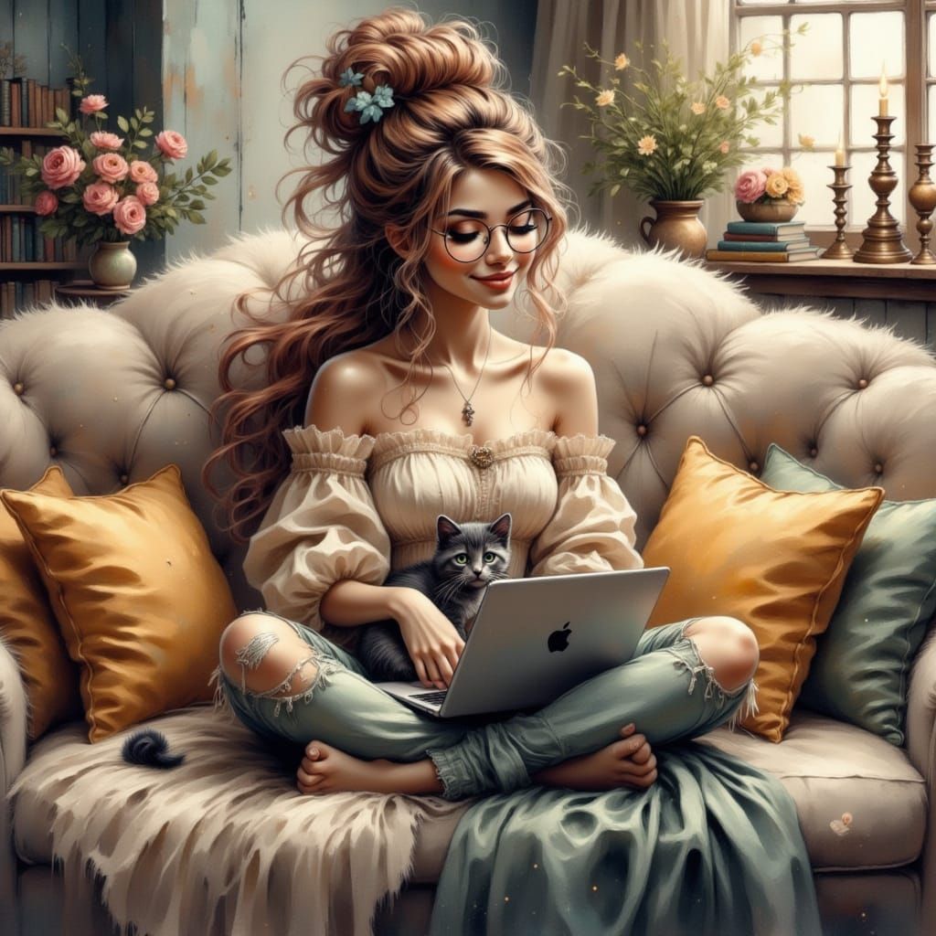 Whimsical Cozy Scene in Digital Painting Style