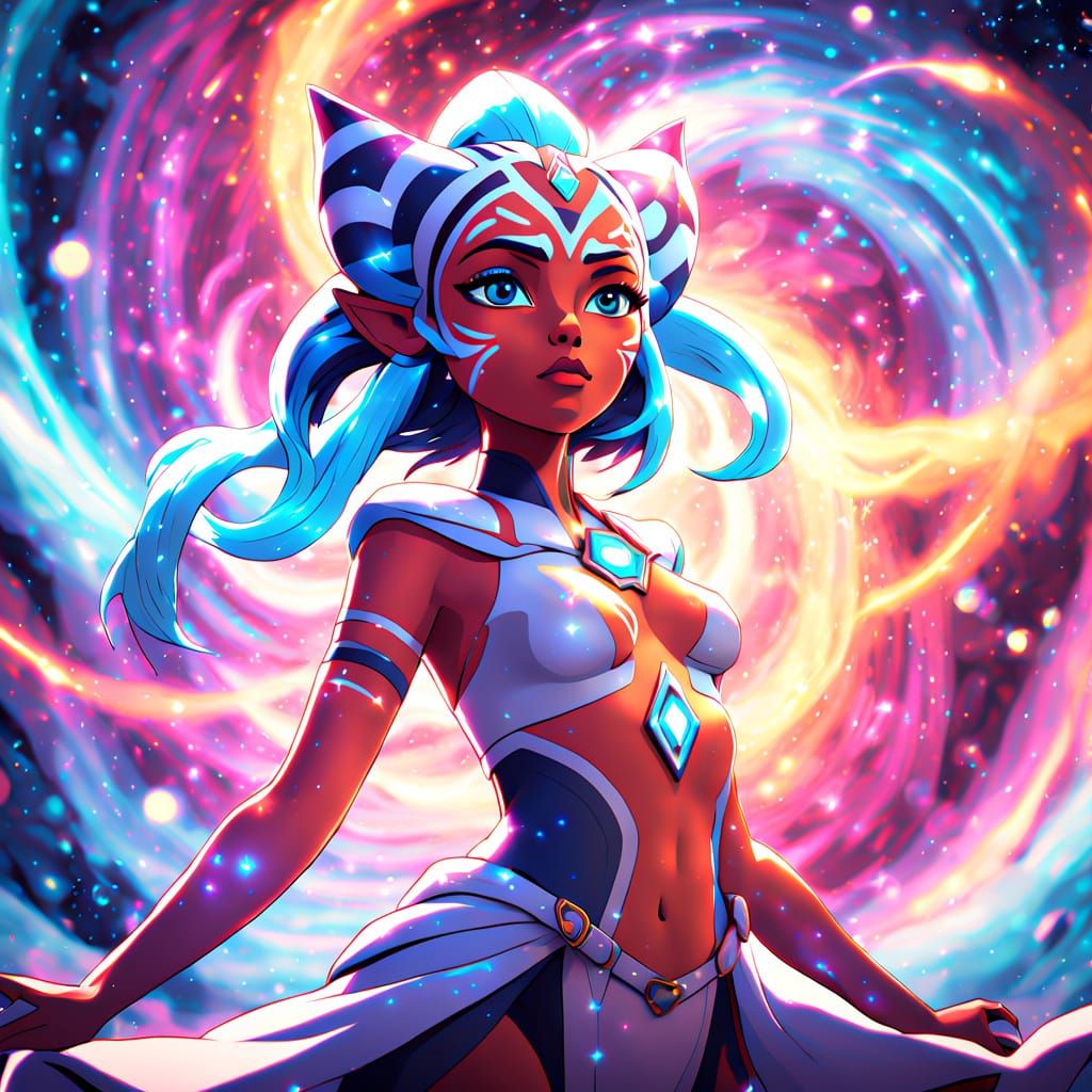 Cosmic Goddess Ahsoka in Vibrant Astral Colors