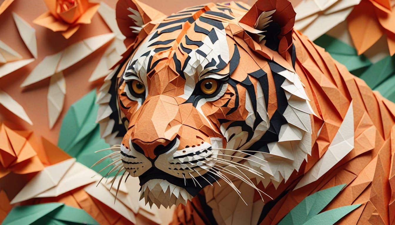 Colorful Paper Tiger Digital Art Collage