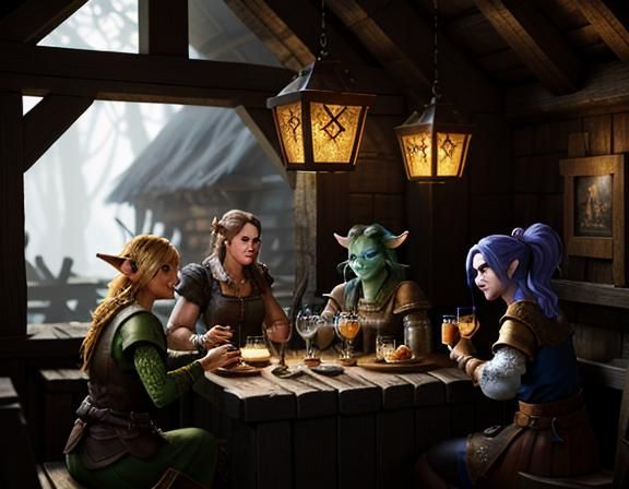 Female Goblins Drinking Cocktails in 3D Game Style