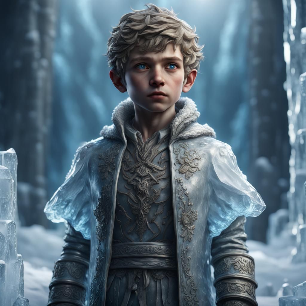 Ice Statue of Young Boy: Detailed Matte Painting