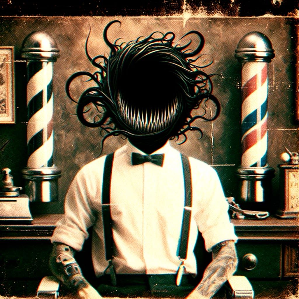Analog Horror Barbershop Vortex in Polaroid Style