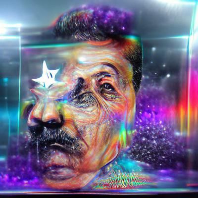 Holographic Astral Figure in Mixed Media Illustration