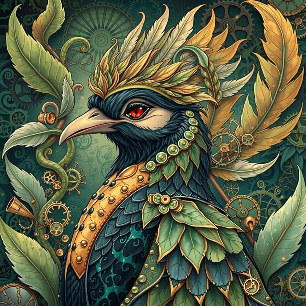 Mad Hatter-Inspired Bird in Steampunk Wonderland