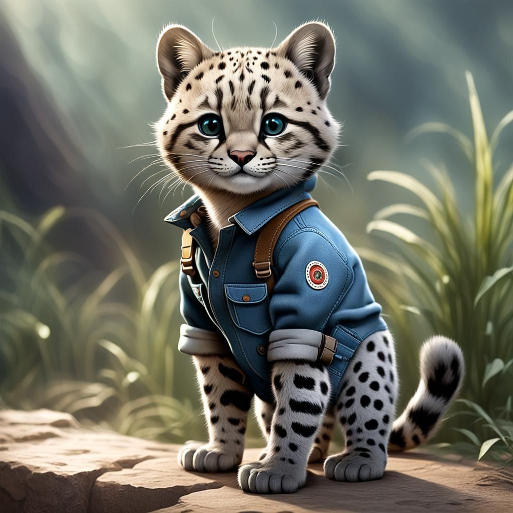 Anthropomorphic Kodkod Cub in Overalls Illustration