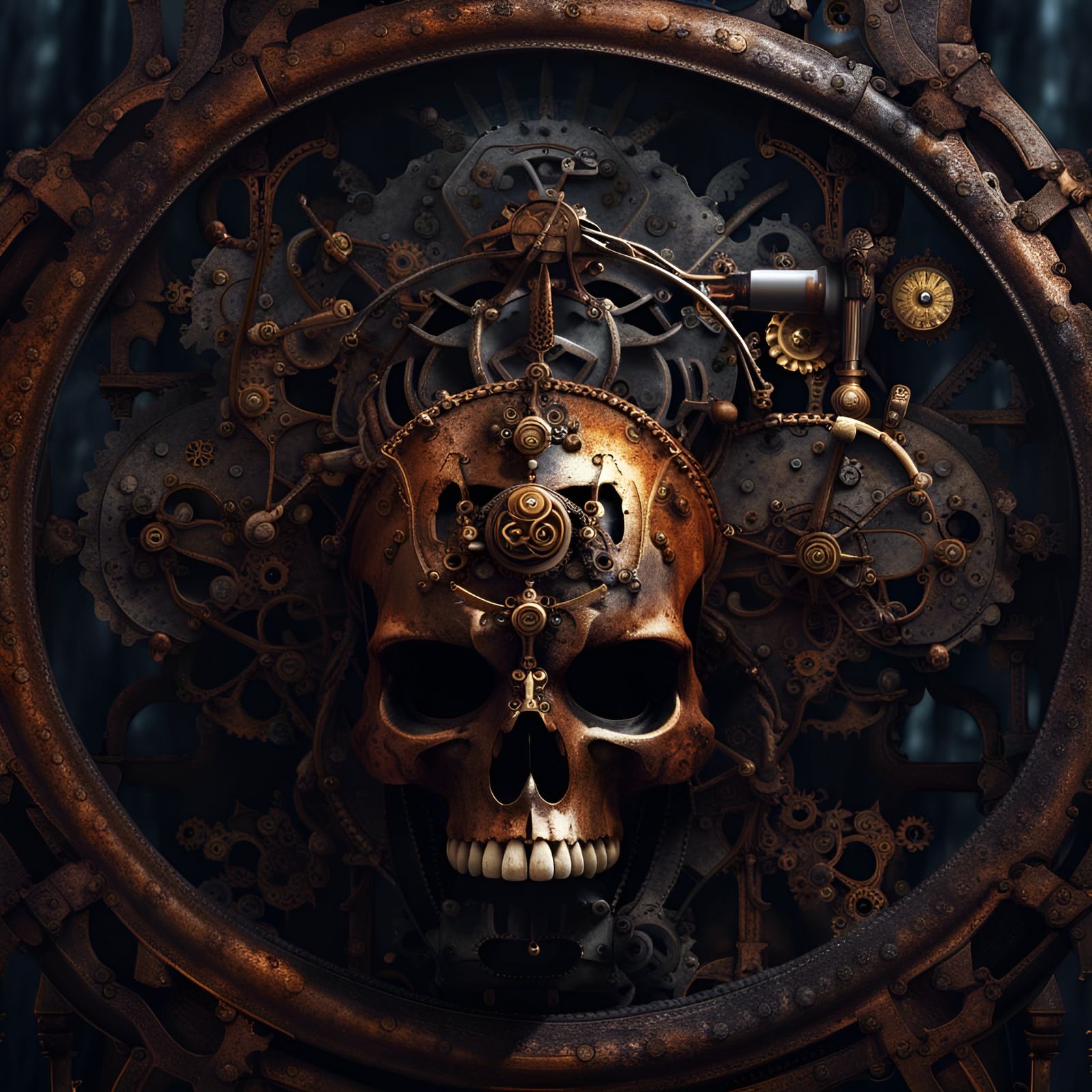 Rusted Victorian Steampunk Skull: Detailed Matte Painting