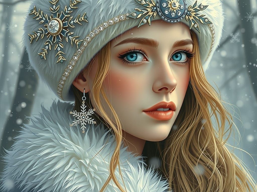 Ethereal Winter Portrait of a Mysterious Woman